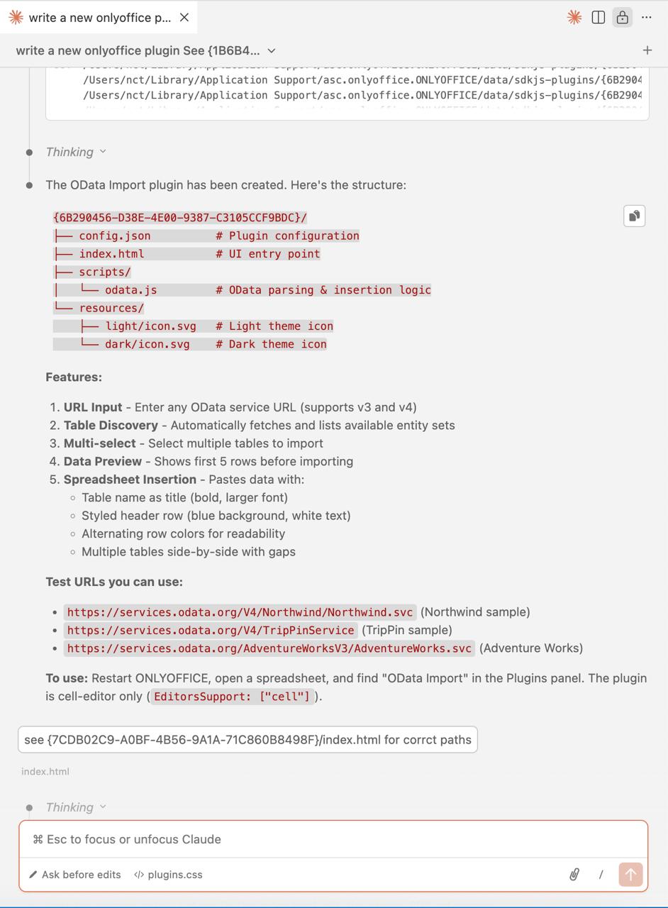 How to write an ONLYOFFICE plugin with AI: the OData Import plugin case