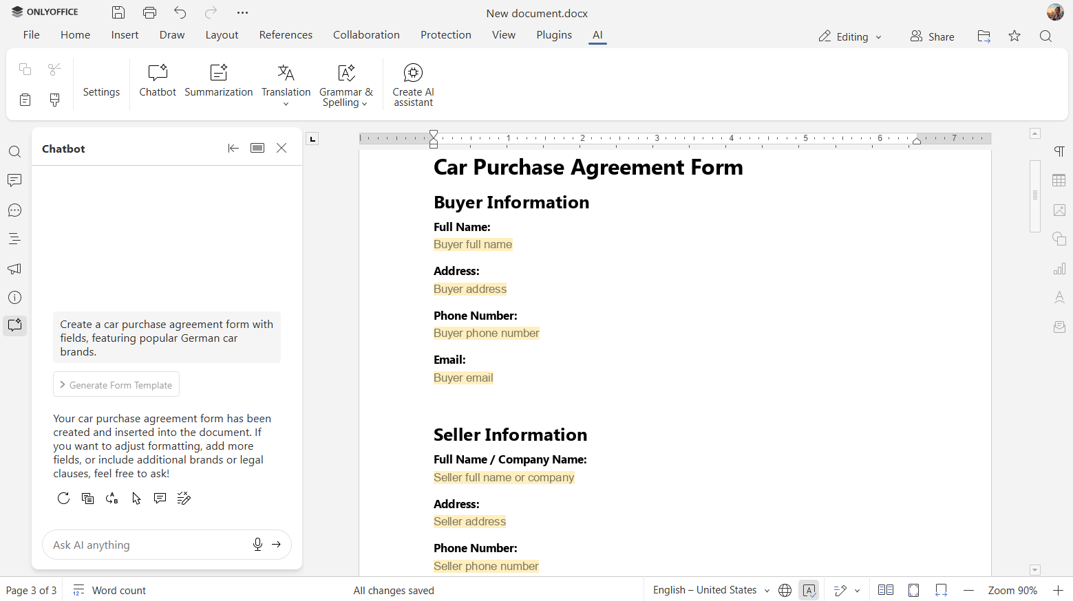 New in ONLYOFFICE AI plugin: interact with your documents via chat and use voice commands