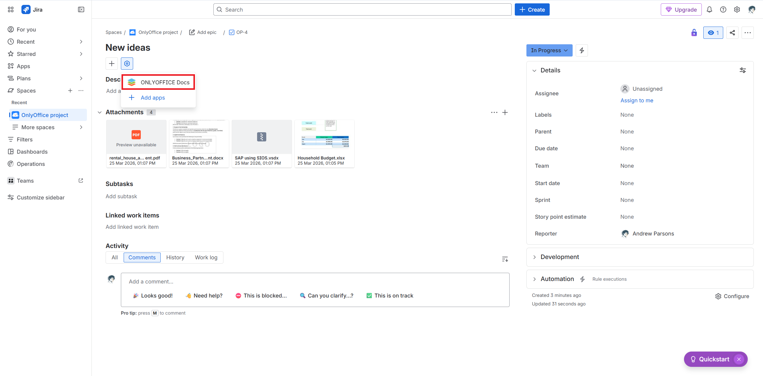 ONLYOFFICE connector for Jira Cloud released: create, edit and collaborate on office files within your platform