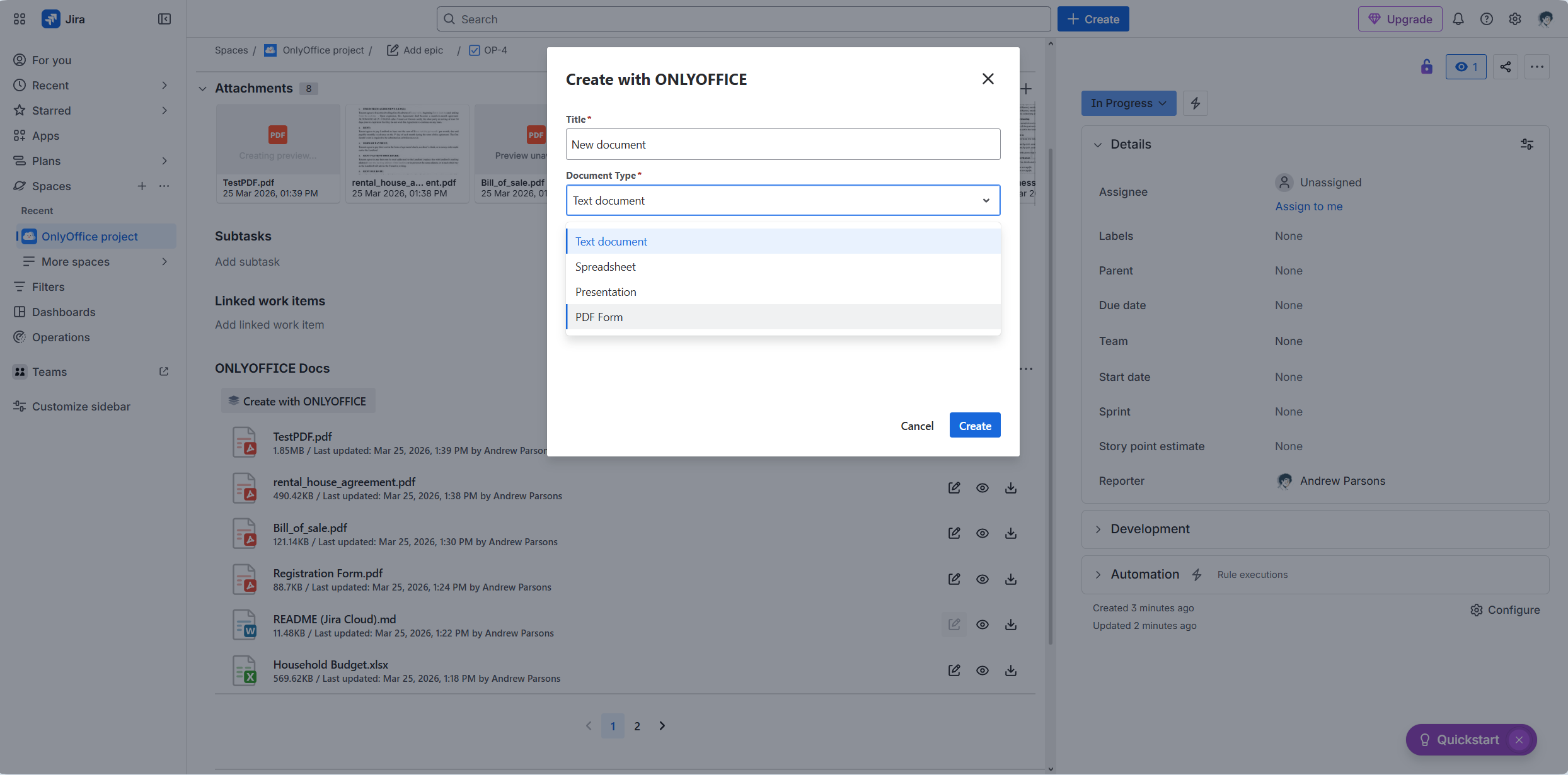 ONLYOFFICE connector for Jira Cloud released: create, edit and collaborate on office files within your platform
