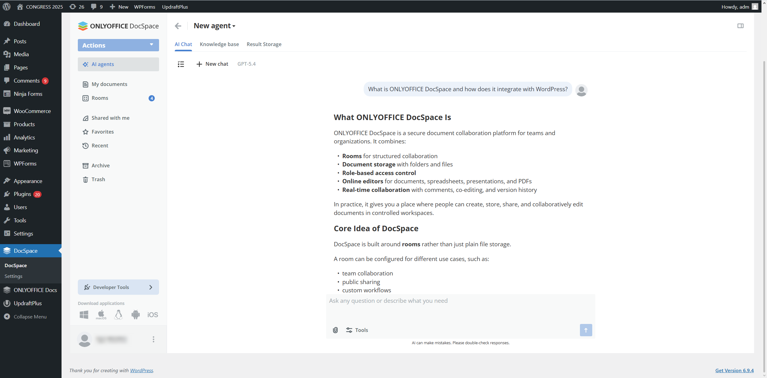 تكامل ONLYOFFICE DocSpace مع WordPress: أضف مشاركة مستندات آمنة والتعاون إلى موقعك الإلكتروني