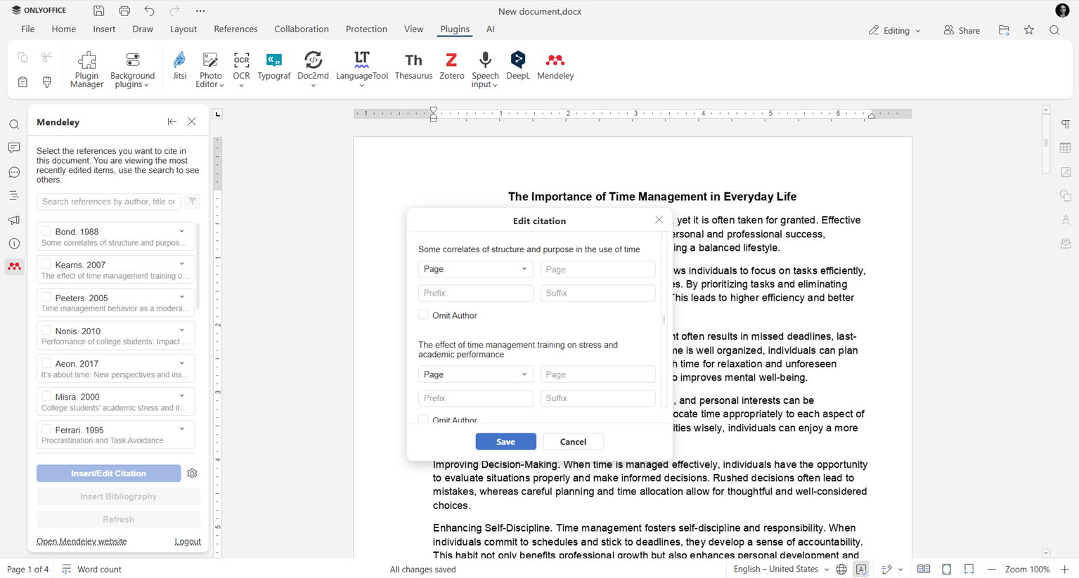 Aktualisiertes Mendeley-Plugin für ONLYOFFICE: intelligentere Zitationen, benutzerdefinierte Stile und bessere Kompatibilität