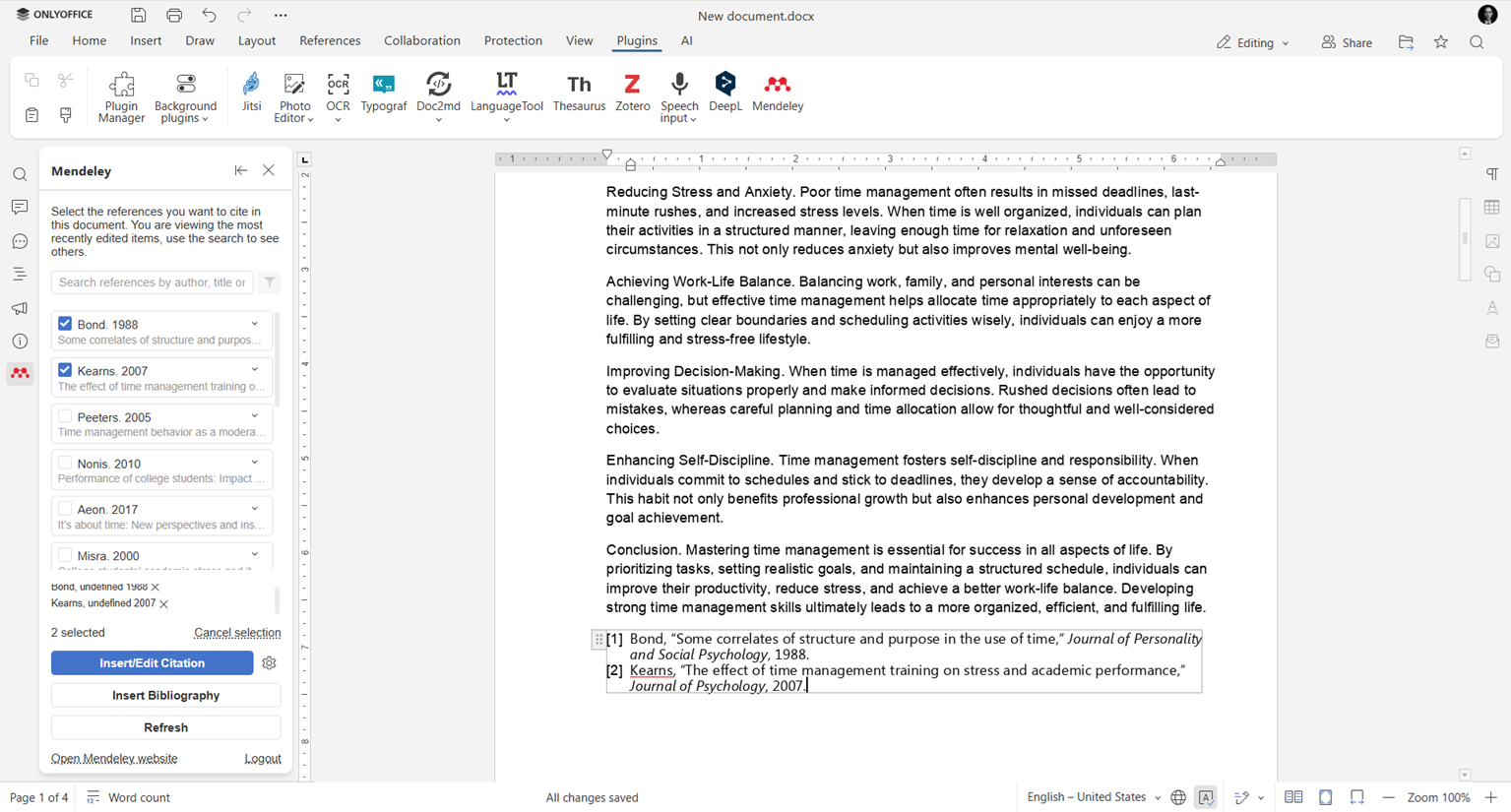Aktualisiertes Mendeley-Plugin für ONLYOFFICE: intelligentere Zitationen, benutzerdefinierte Stile und bessere Kompatibilität