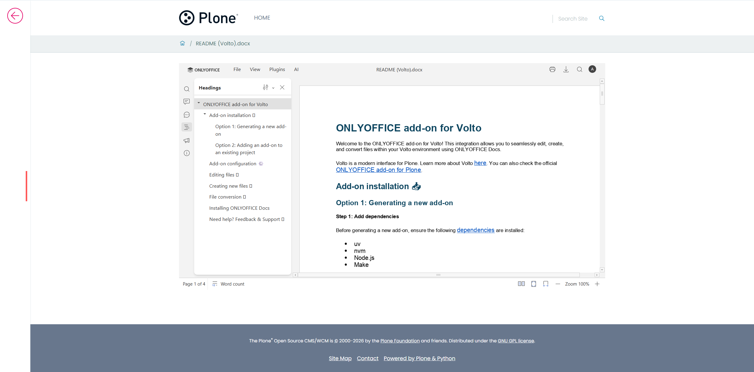 Conoce el conector ONLYOFFICE v1.0.0 para Volto: edición de documentos sin interrupciones para el frontend moderno de Plone