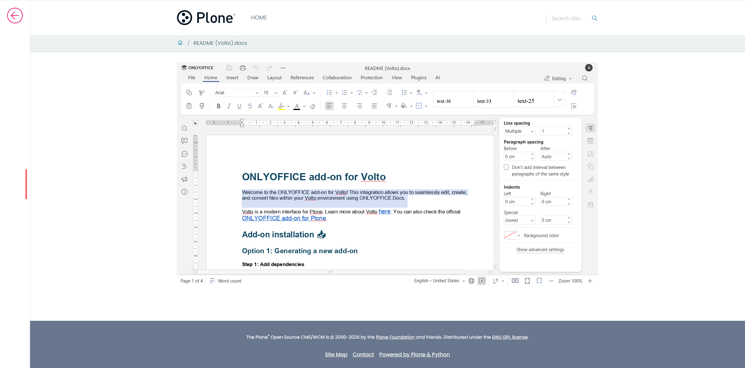 Conoce el conector ONLYOFFICE v1.0.0 para Volto: edición de documentos sin interrupciones para el frontend moderno de Plone