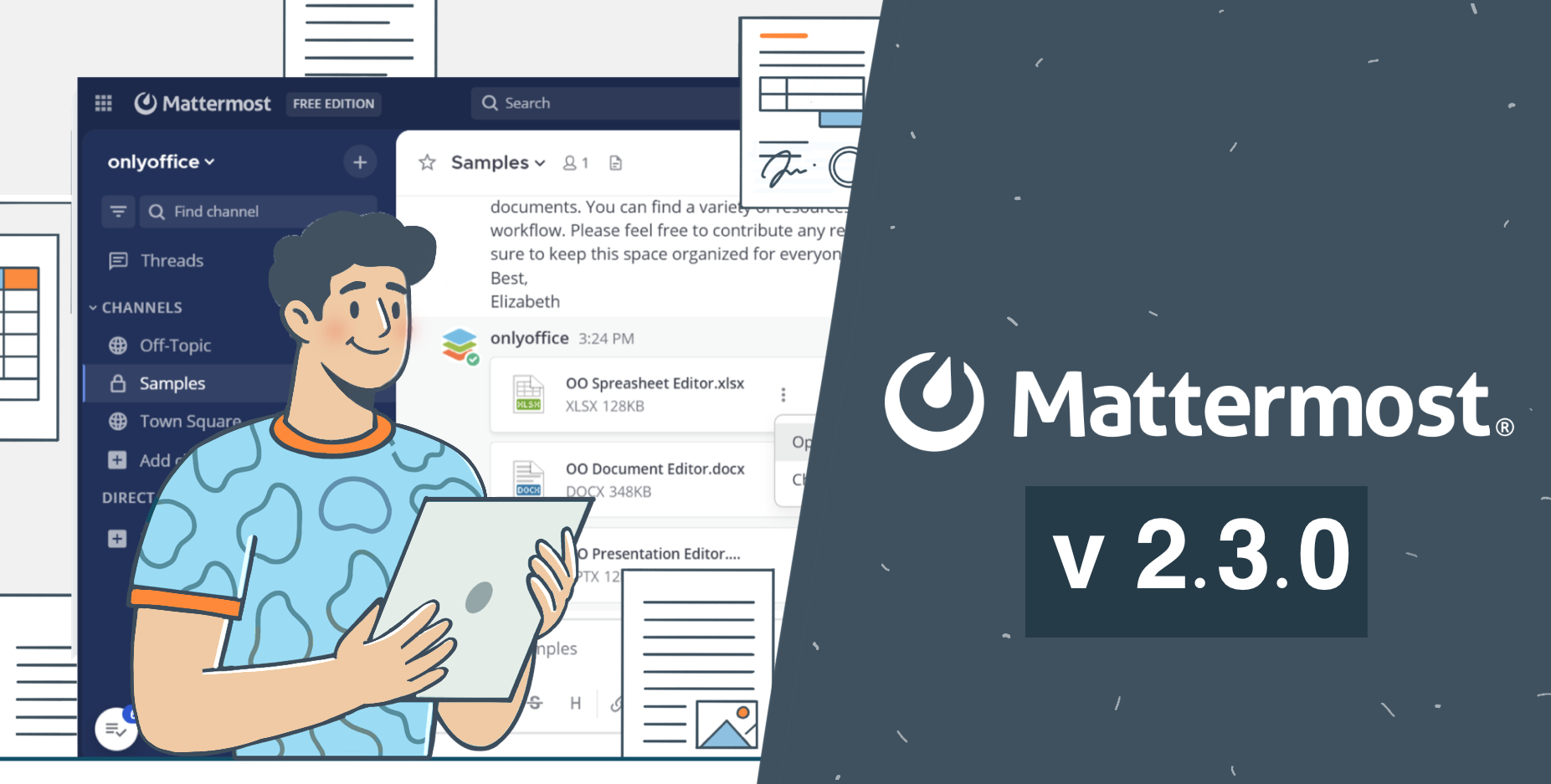 ONLYOFFICE 应用程序用于 Mattermost v2.3.0:实时查看器、新界面主题和改进的通知