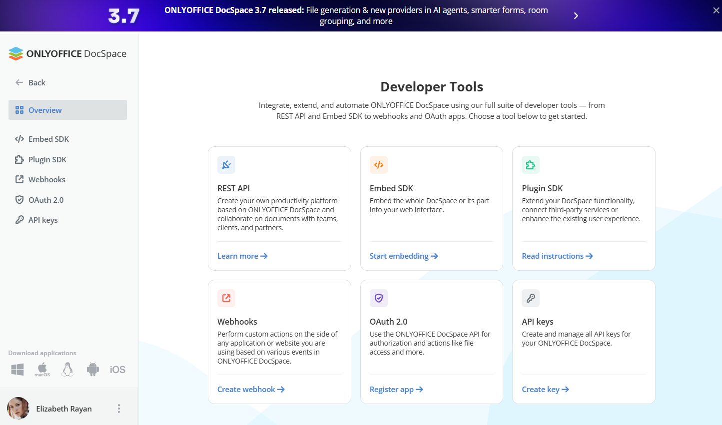 ONLYOFFICE DocSpace Developer 3.7: New plugin tools, webhooks, and AI building blocks