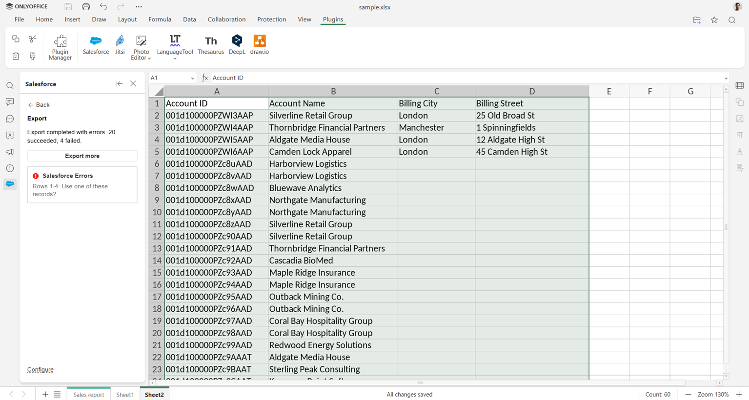 Kako uvesti podatke iz Salesforce objekata i izveštaja u ONLYOFFICE tabele