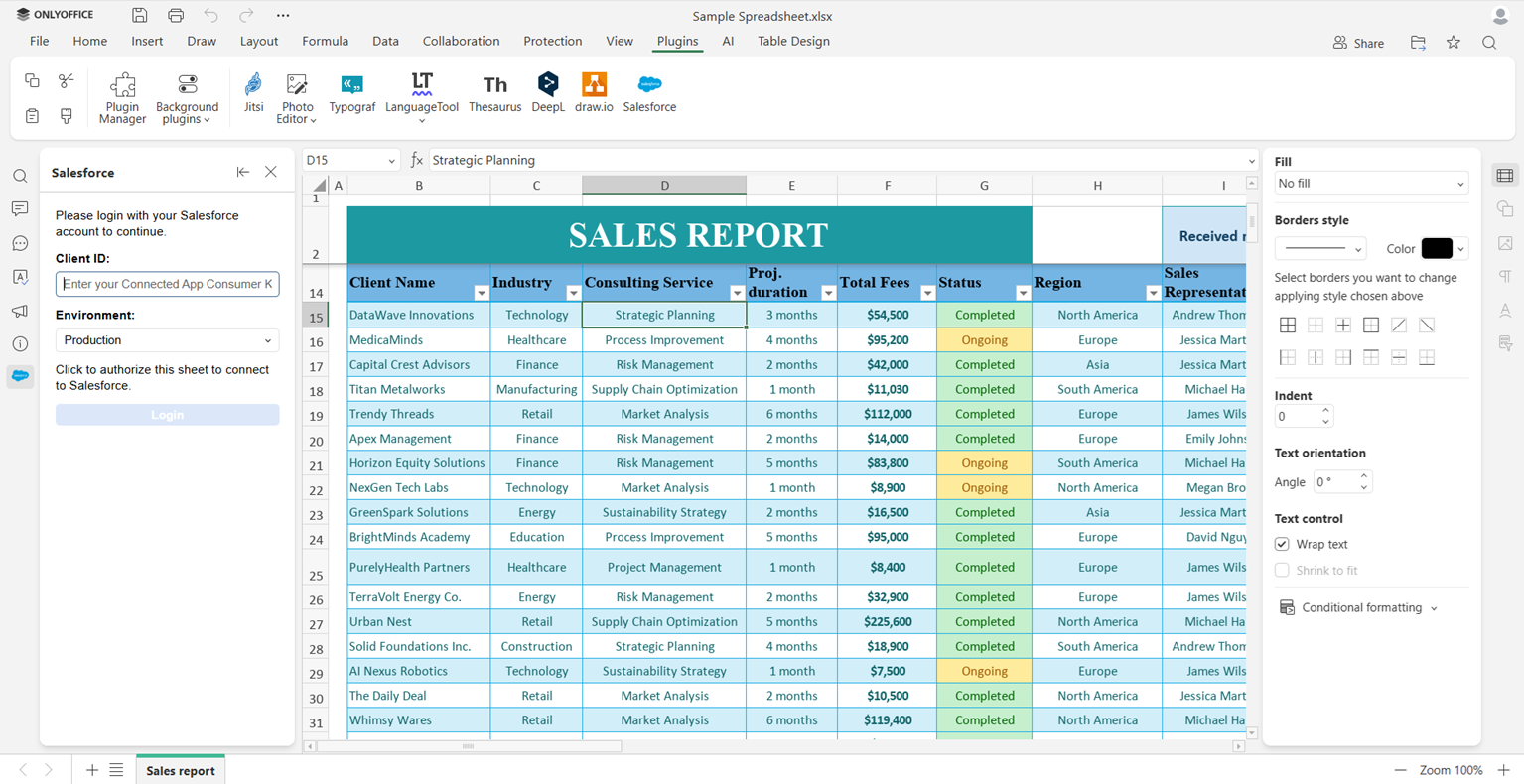 Kako uvesti podatke iz Salesforce objekata i izveštaja u ONLYOFFICE tabele