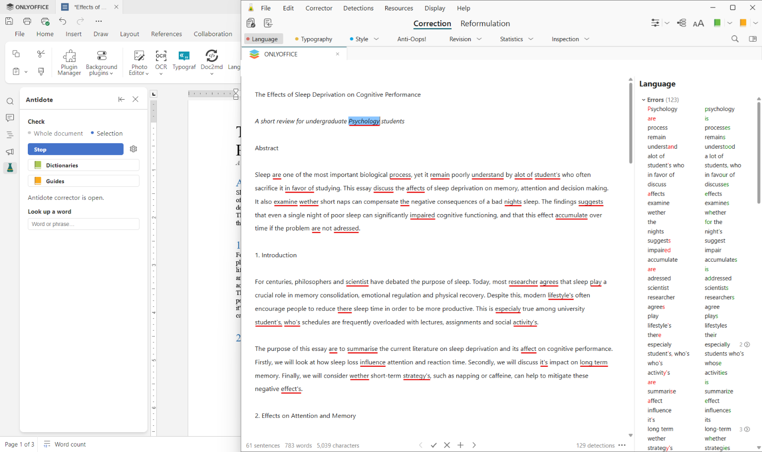Neues Antidote-Plugin für ONLYOFFICE: Überprüfen und Verbessern Ihrer Texte in Englisch und Französisch