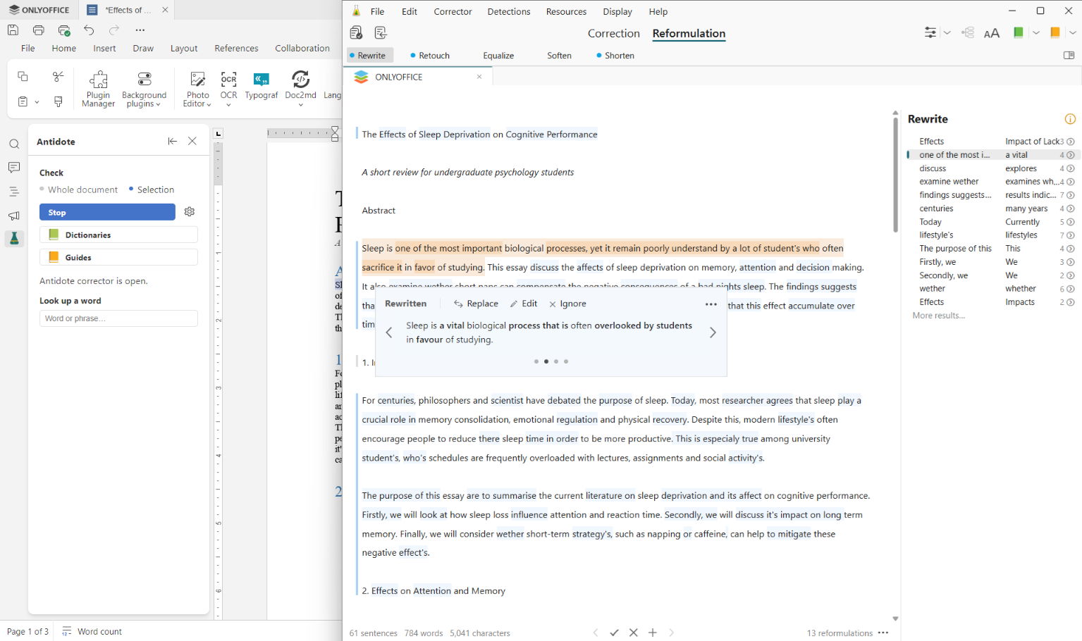 Neues Antidote-Plugin für ONLYOFFICE: Überprüfen und Verbessern Ihrer Texte in Englisch und Französisch