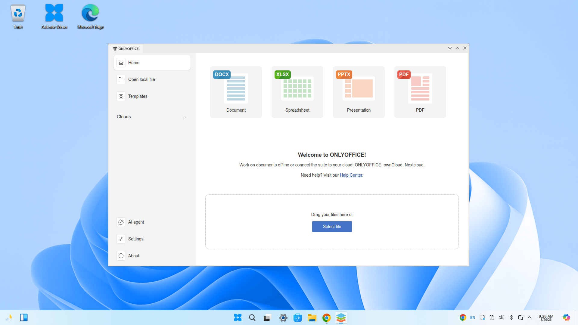 ONLYOFFICE Desktop Editors is the default office suite on Winux