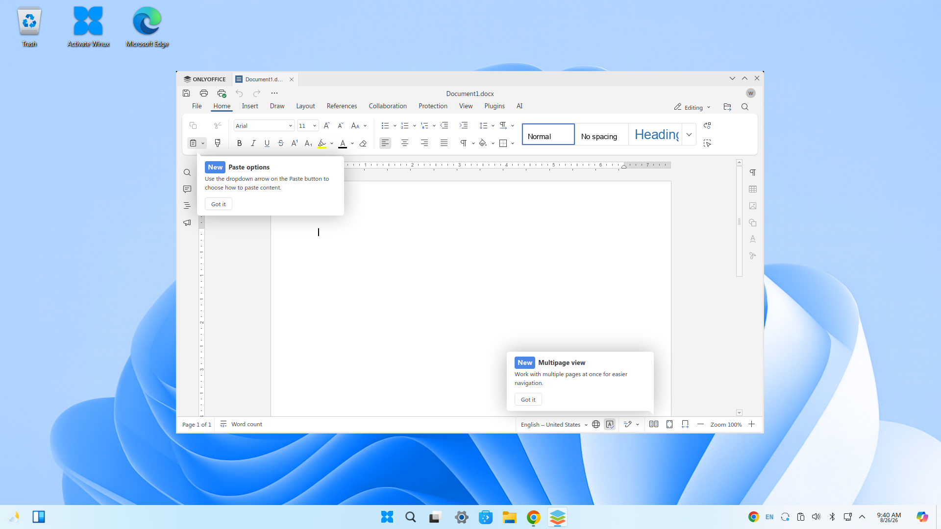 ONLYOFFICE Desktop Editors is the default office suite on Winux