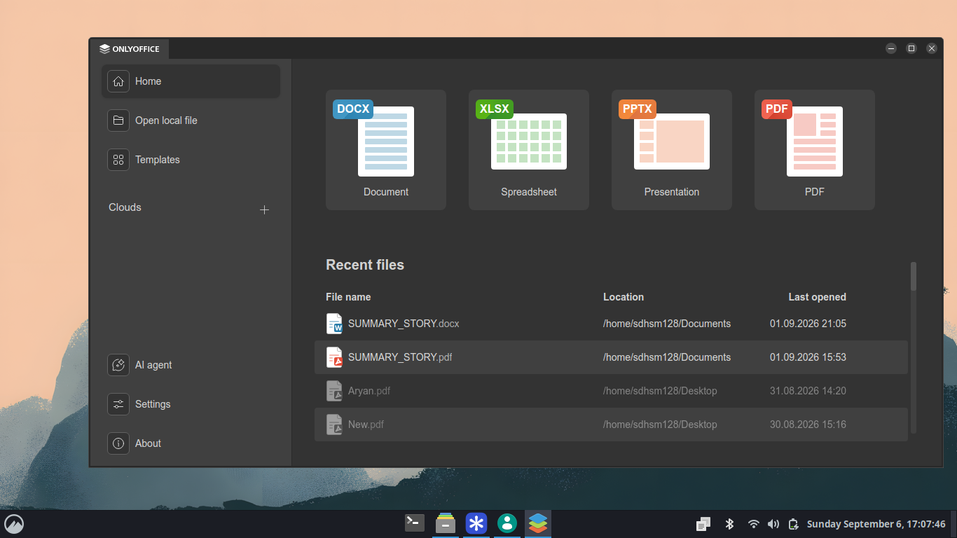 ONLYOFFICE Desktop Editors ist die standardmäßige Bürosoftware auf Liya Linux