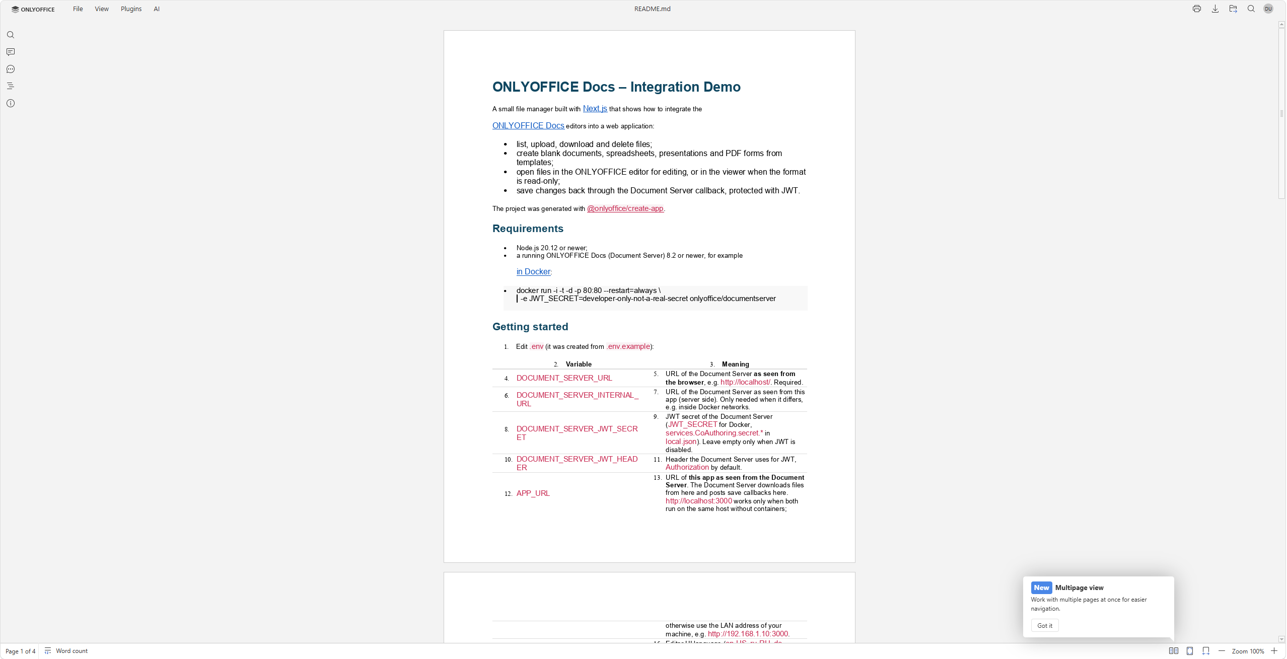 Comece a editar documentos em seu aplicativo web usando ONLYOFFICE Create App
