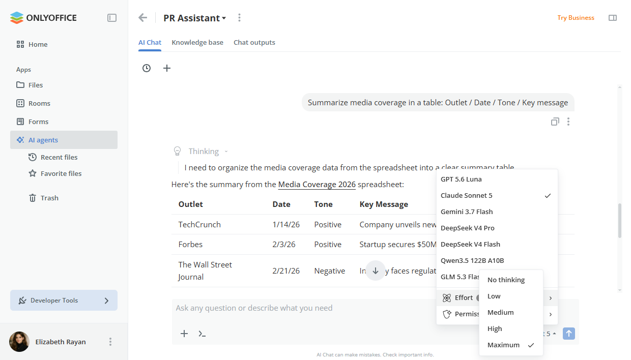 10 Dinge, die Sie über KI in ONLYOFFICE Cloud 10.0 wissen sollten